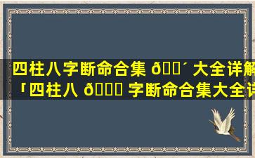 四柱八字断命合集 🌴 大全详解「四柱八 🍀 字断命合集大全详解图」